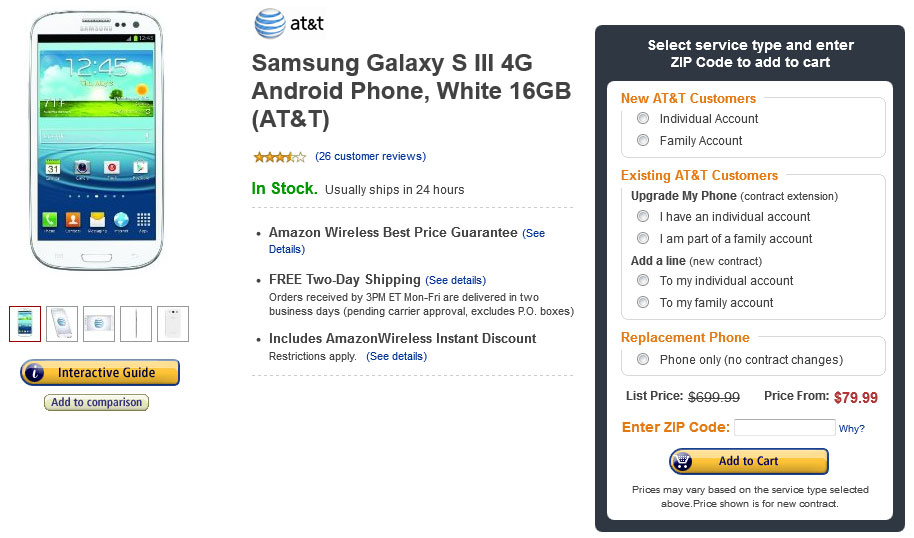 AT&T Samsung Galaxy S3 for $79.99